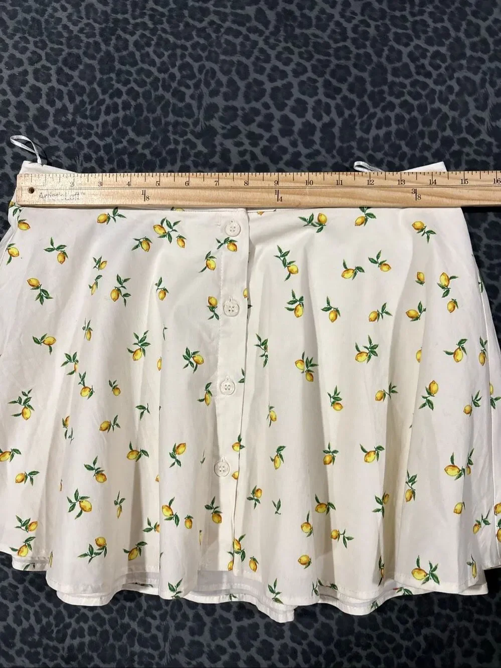 Zara Lemon Print Mini Skirt XS Ivory Button Front Cottagecore Summer
